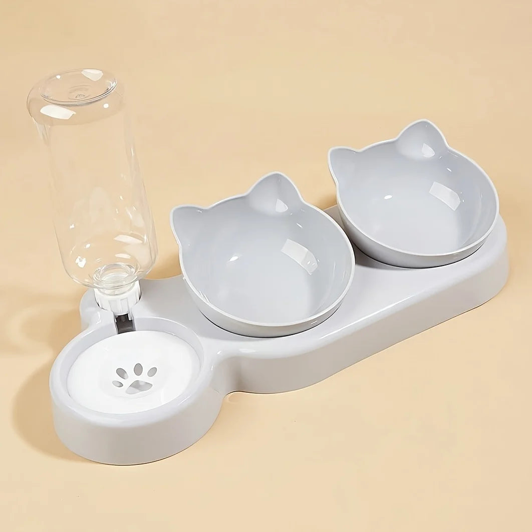 Neck-Friendly Cat Bowl with Gravity Water Bottle