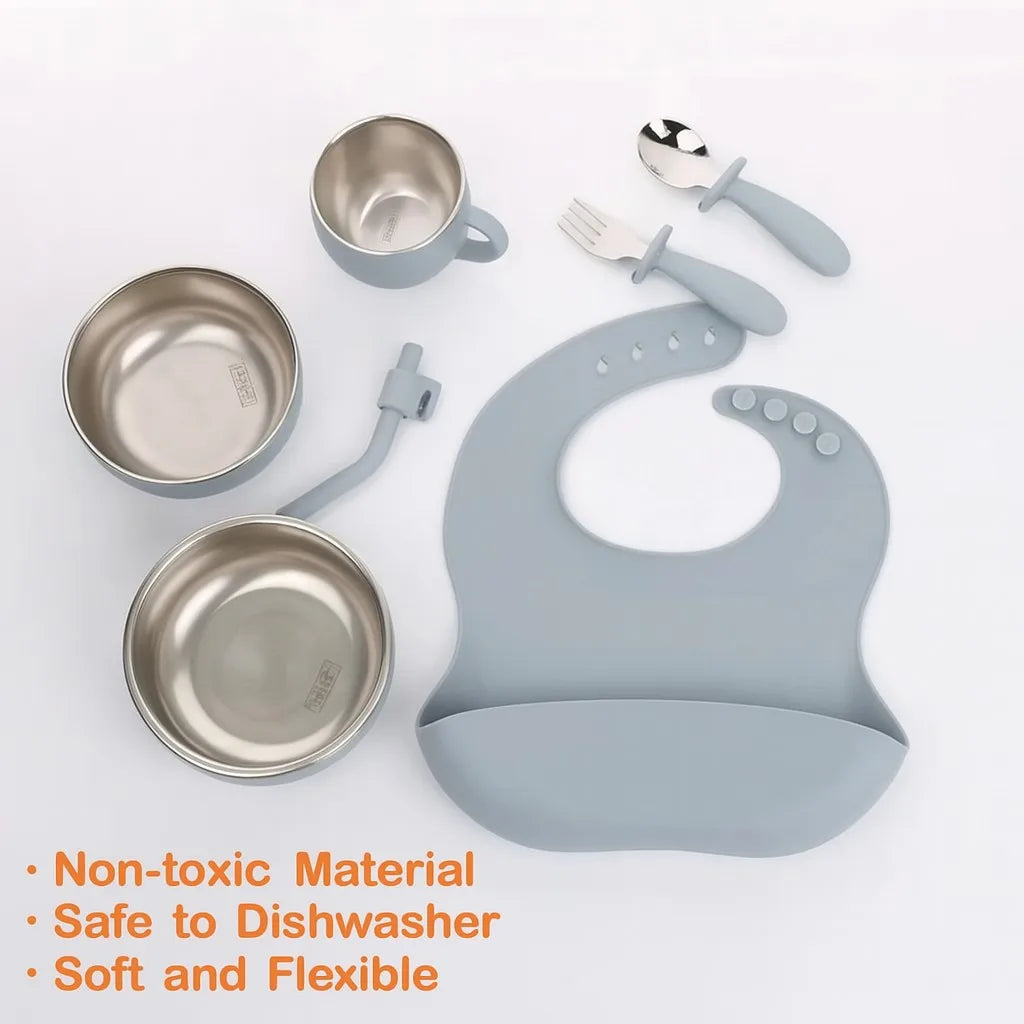 6-8-Pcs Baby Silicone Tableware Set Food-Grade Suction Bowl Plate for Toddler Feeding, Non-Toxic Complementary Food Training Kit