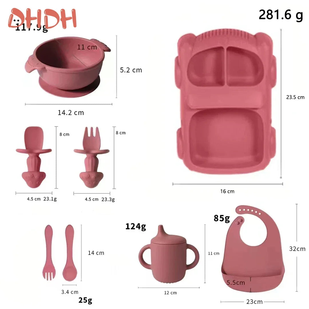 6-8-Pcs Baby Silicone Tableware Set Food-Grade Suction Bowl Plate for Toddler Feeding, Non-Toxic Complementary Food Training Kit