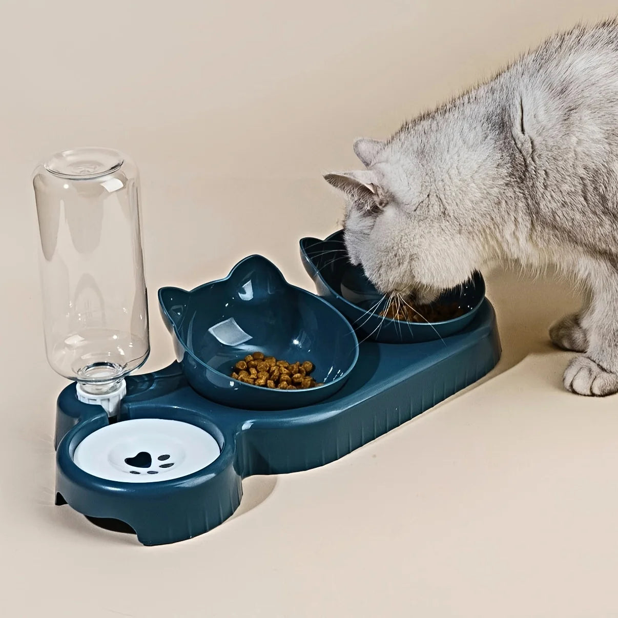 Neck-Friendly Cat Bowl with Gravity Water Bottle