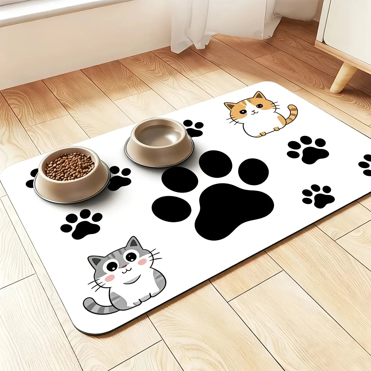 VIKAMA Cartoon Tiger-Striped Kitten Pet Meal Mat, Anti-Slip Cat Food Bowl Mat, Anti-Spill Household Pet Feeding Mat
