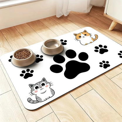 VIKAMA Cartoon Tiger-Striped Kitten Pet Meal Mat, Anti-Slip Cat Food Bowl Mat, Anti-Spill Household Pet Feeding Mat