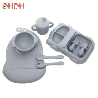 6-8-Pcs Baby Silicone Tableware Set Food-Grade Suction Bowl Plate for Toddler Feeding, Non-Toxic Complementary Food Training Kit