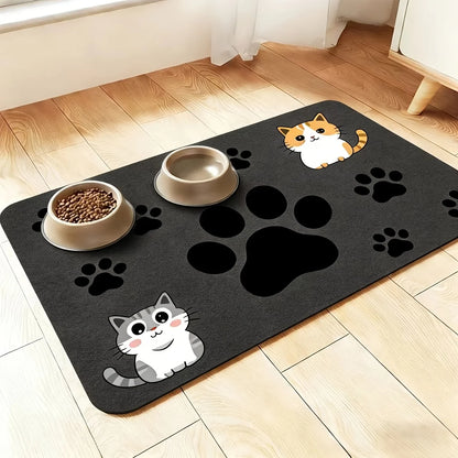 VIKAMA Cartoon Tiger-Striped Kitten Pet Meal Mat, Anti-Slip Cat Food Bowl Mat, Anti-Spill Household Pet Feeding Mat