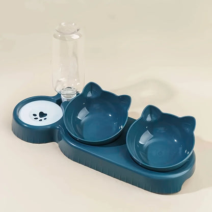 Neck-Friendly Cat Bowl with Gravity Water Bottle