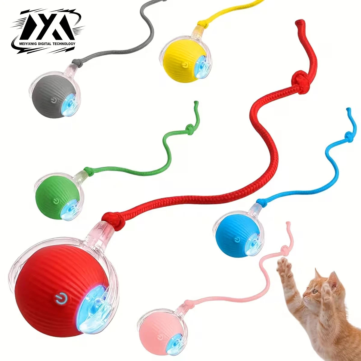 New Cat Interactive Ball Toy Automatic Rolling Ball Faux Tail Rechargeable Smart Pet Electric Toy Dog Cat Training Imitate Mouse