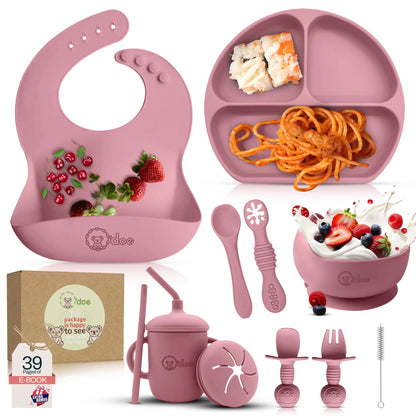 6-8-Pcs Baby Silicone Tableware Set Food-Grade Suction Bowl Plate for Toddler Feeding, Non-Toxic Complementary Food Training Kit