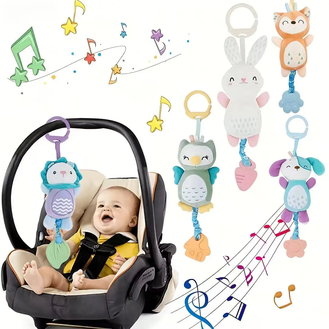 Plush Animal Wind Chime Hanging Toy with Bells for Baby Crib Mobile and Car Decor, Safe Cute Newborn Gift Nursery Room