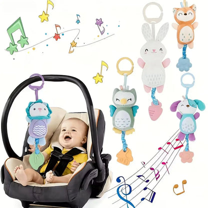 Plush Animal Wind Chime Hanging Toy with Bells for Baby Crib Mobile and Car Decor, Safe Cute Newborn Gift Nursery Room