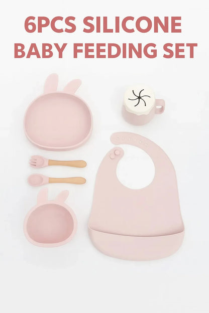 6-8-Pcs Baby Silicone Tableware Set Food-Grade Suction Bowl Plate for Toddler Feeding, Non-Toxic Complementary Food Training Kit