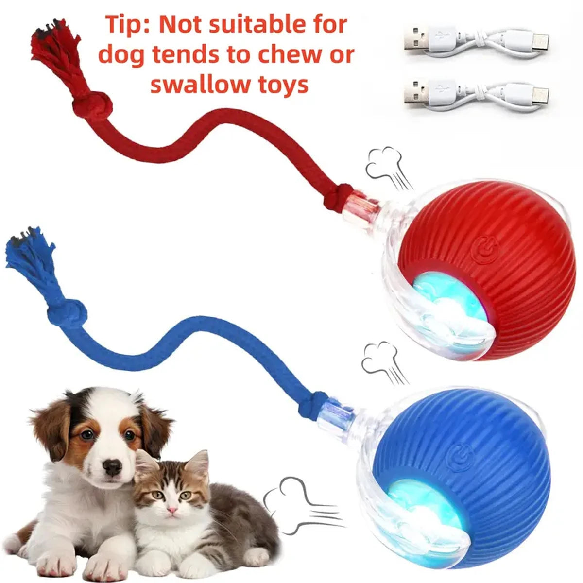 New Cat Interactive Ball Toy Automatic Rolling Ball Faux Tail Rechargeable Smart Pet Electric Toy Dog Cat Training Imitate Mouse