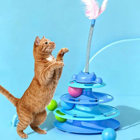 Self-Play Cat Toy with Feather and Rolling Ball