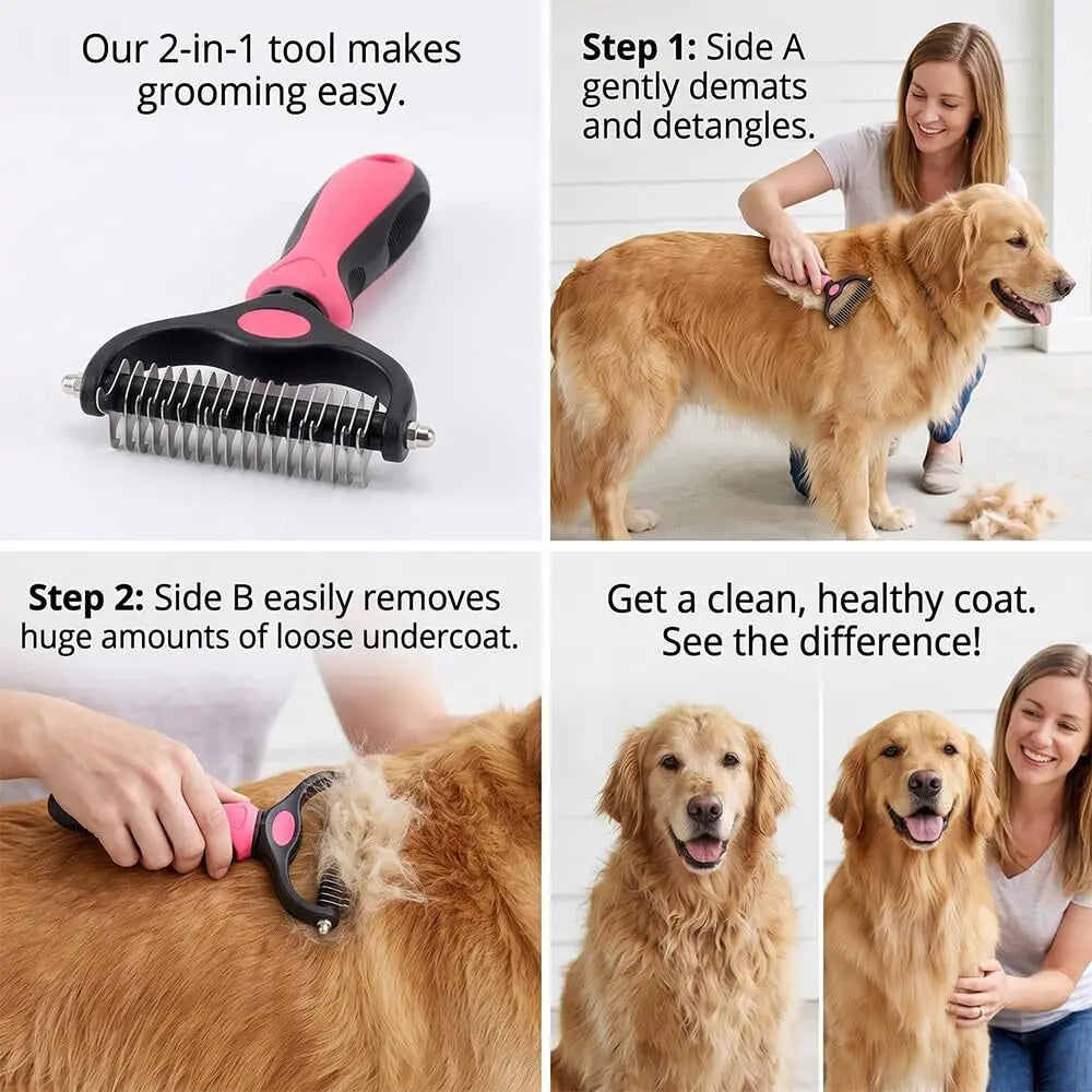 New Dematting Comb for Dogs Cats Undercoat Rake Pet Brush for Long Hair Grooming Tool Deshedding Brush for Tangles Shedding Fur