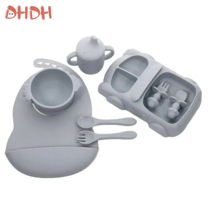 6-8-Pcs Baby Silicone Tableware Set Food-Grade Suction Bowl Plate for Toddler Feeding, Non-Toxic Complementary Food Training Kit