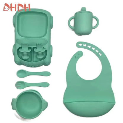 6-8-Pcs Baby Silicone Tableware Set Food-Grade Suction Bowl Plate for Toddler Feeding, Non-Toxic Complementary Food Training Kit