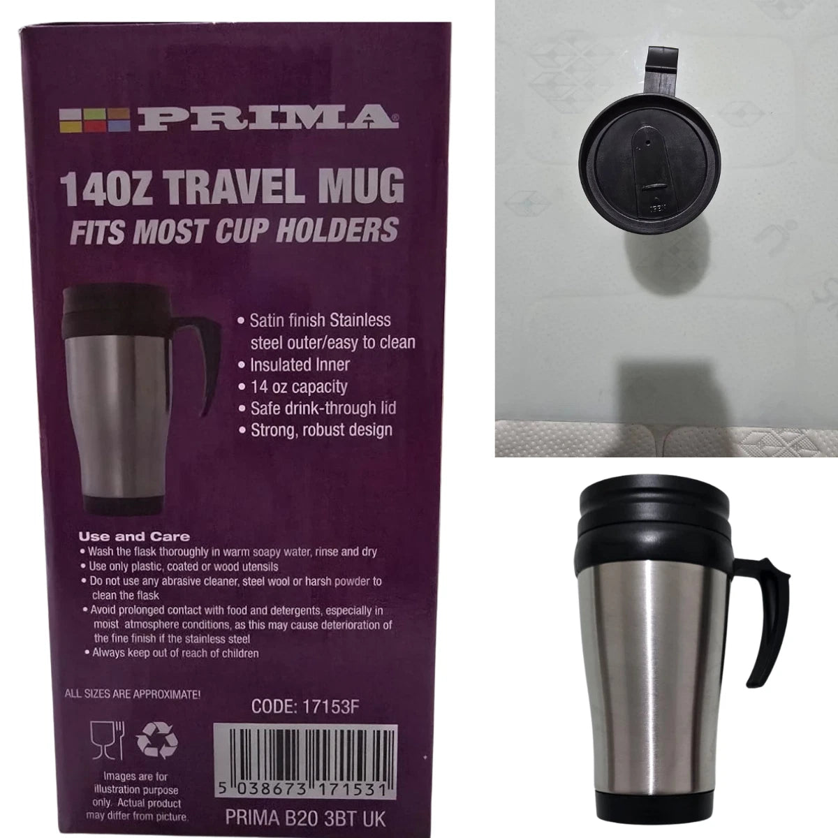 New-Prima Stainless Steel Travel Mug 14oz-UK