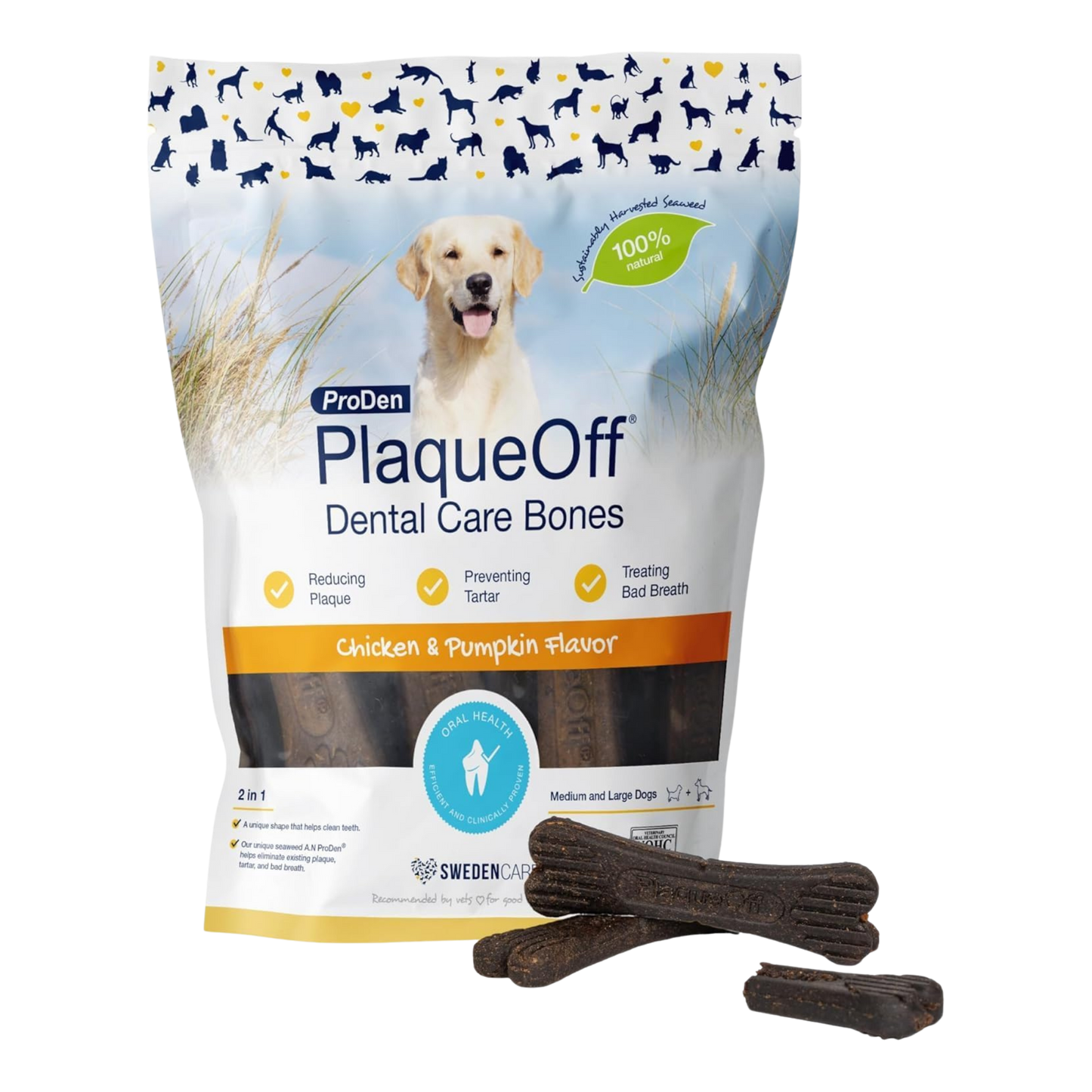 ProDen PlaqueOff 13 Dental Bones for Medium & Large Dogs, Tartar, Plaque & Bad Breath Remover, Improves Overall Oral Health Flavour(Chicken & Pumpkin)
