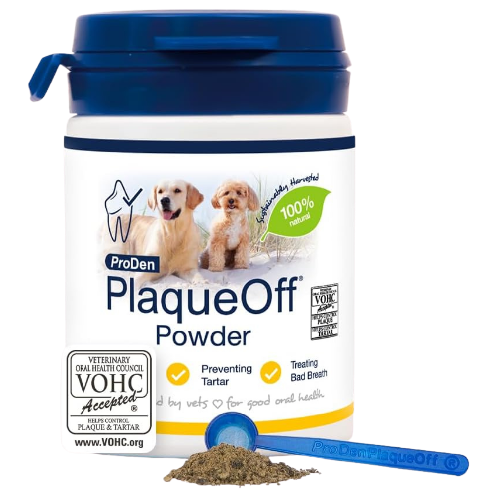 ProDen PlaqueOff Powder for Dogs & Cats, Tartar & Bad Breath Remover 100% Natural Teeth Cleaner and Plaque Remover 60 g