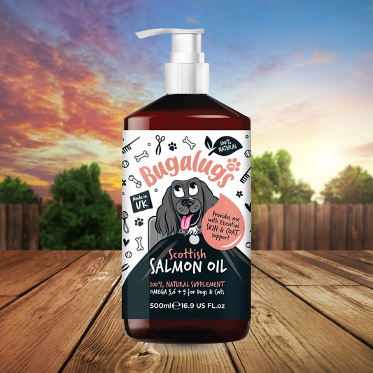 Bugalugs Scottish Salmon Oil For Dogs & Cats, Dog Supplement Support for Skin And Coat, Itchy Skin & Moulting, Omega 3 Fish Oil (Salmon, 500ml)