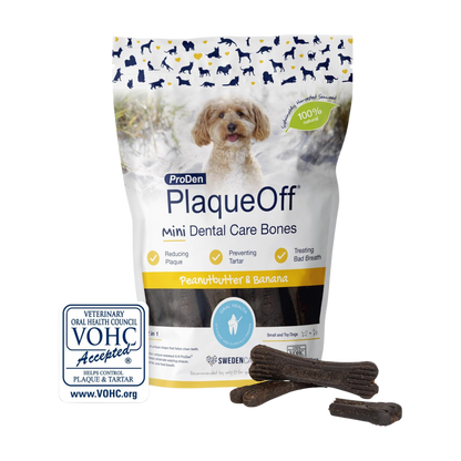 ProDen PlaqueOff 20 Mini Dental Bones for Small and Toy Dogs Tartar, Plaque & Bad Breath Remover, Improves Overall Oral Health(Peanut Butter & Banana)