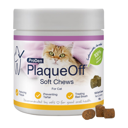 ProDen PlaqueOff 120 Soft Chews | Natural Plaque, Tartar & Bad Breath Remover for Cats | Works Systemically Not by Abrasion or Chewing