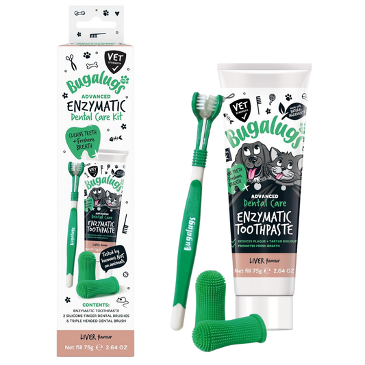 Bugalugs Dog and Cat Toothbrush and Paste Kit - Teeth Cleaning and Breath Freshener