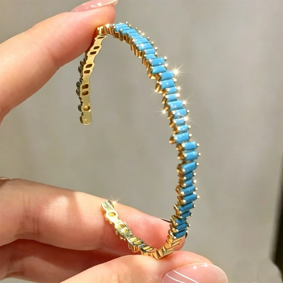 Brilliant Blue Turquoise Stainless Steel Stacking Bracelets for Women – Gold Plated, Colorfast, Trendy Fashion Jewelry