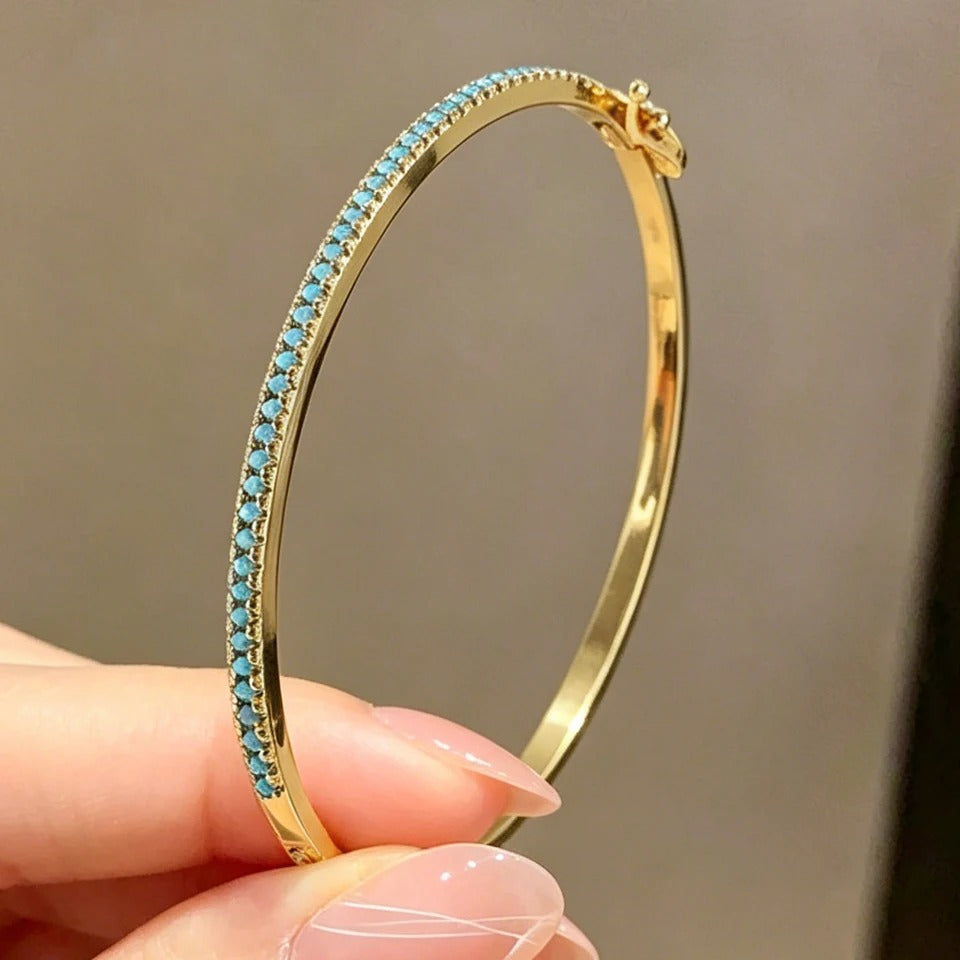 Brilliant Blue Turquoise Stainless Steel Stacking Bracelets for Women – Gold Plated, Colorfast, Trendy Fashion Jewelry
