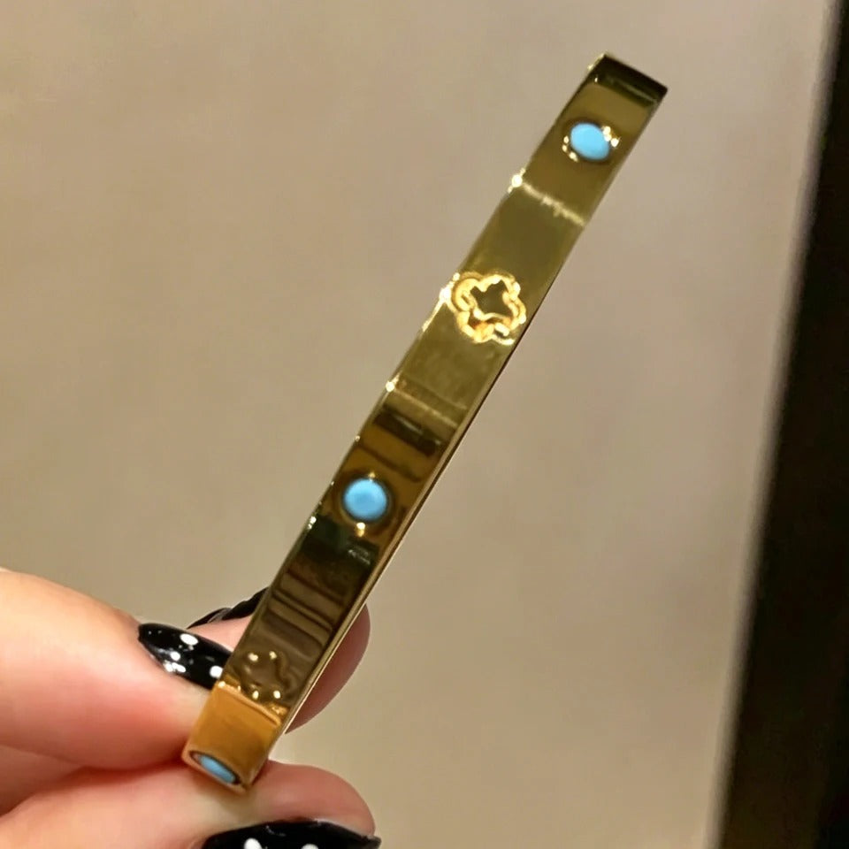 Brilliant Blue Turquoise Stainless Steel Stacking Bracelets for Women – Gold Plated, Colorfast, Trendy Fashion Jewelry